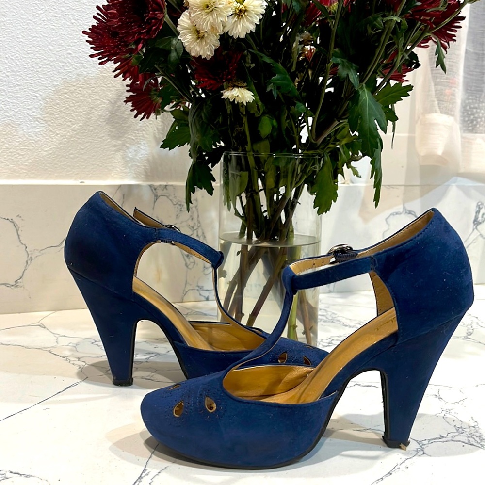 ModCloth Graham Street Blue Suede Heels size 8.5